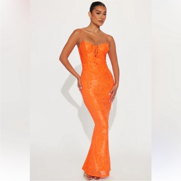 Orange Maxi Dress corset style - Picture 1 of 7